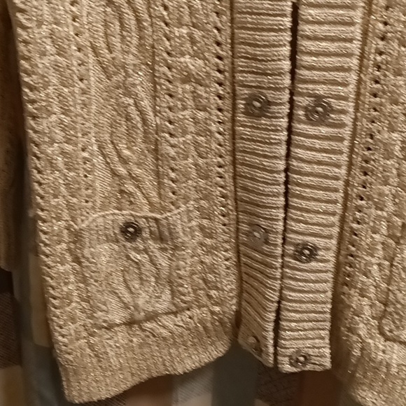 FINAL PRICE WHITE HOUSE BLACK MARKET tan/taupe braided sweater w shimmers Lrg - Picture 7 of 13